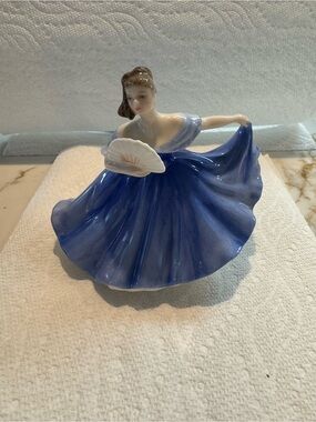 Royal Doulton Blue Porcelain Dancing Lady Figurine with Fan